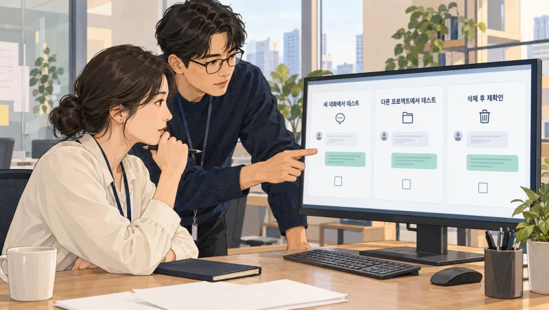 새 대화에서의 기억 활용과 다른 프로젝트의 정보 분리, 삭제 반영을 시험하는 담당자