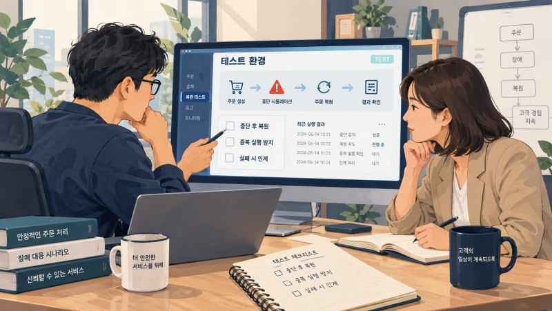 테스트 환경에서 복원·중복 실행 방지·실패 시 인계를 확인하는 장면