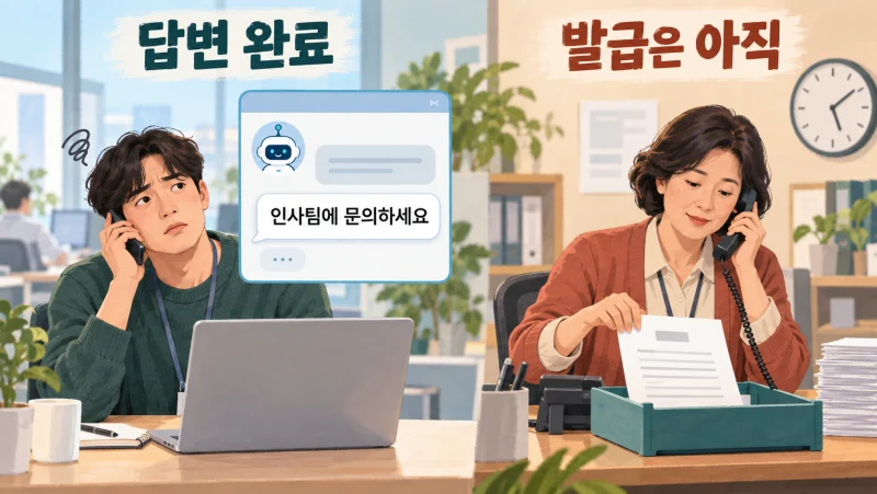 챗봇의 안내를 받은 뒤에도 재직증명서 발급을 위해 인사팀과 다시 통화하는 직원