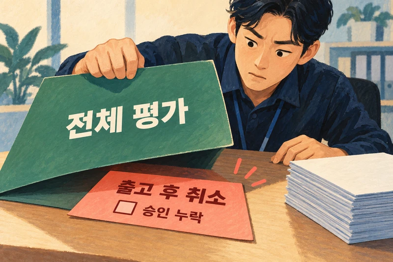 전체 평가 자료 아래 가려진 출고 후 취소의 승인 누락을 찾아내는 운영 책임자