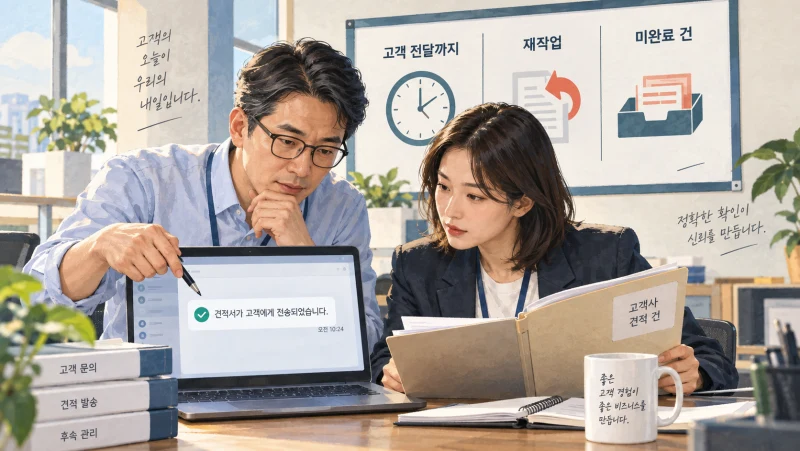 고객 전달 여부와 재작업·미완료 건을 함께 확인하는 담당자들