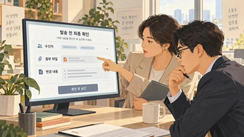 실제 수신자와 첨부 파일 및 변경 내용을 확인한 뒤 승인하려는 담당자